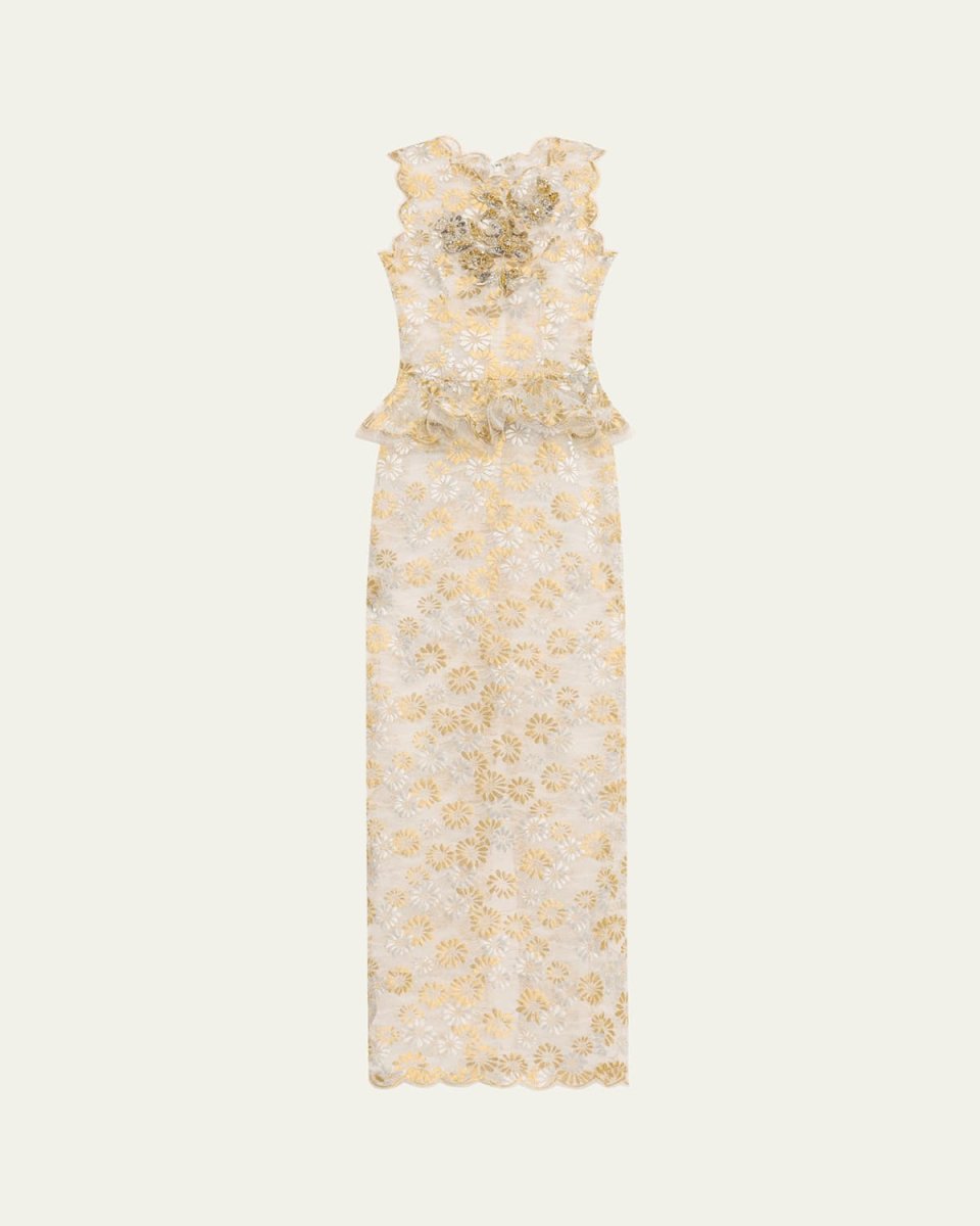 Daisy Lace Sleeveless Peplum Gown